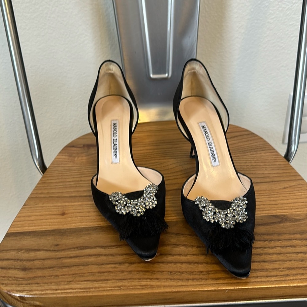 Vintage black satin Manolo Blahnik kitten heels